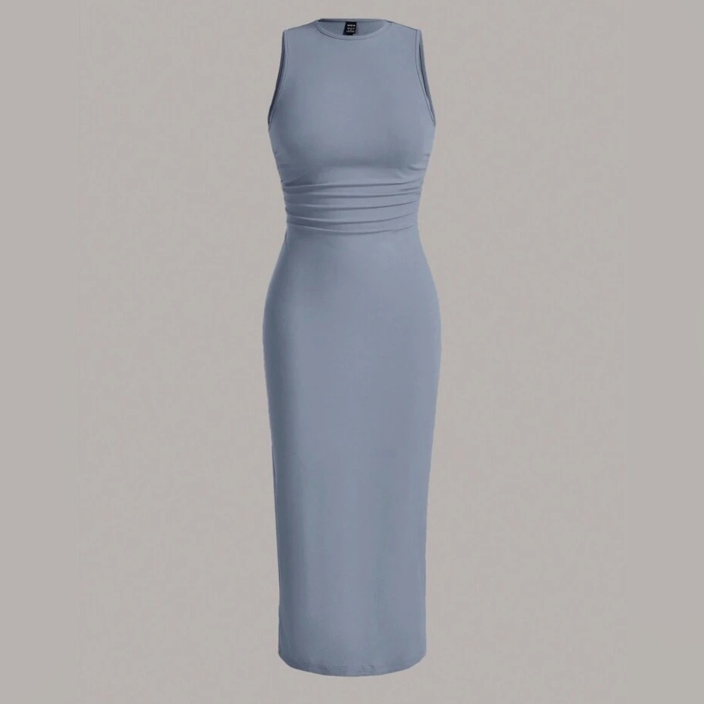 Dusty Blue Ruched Waist Tank Dress 🦋